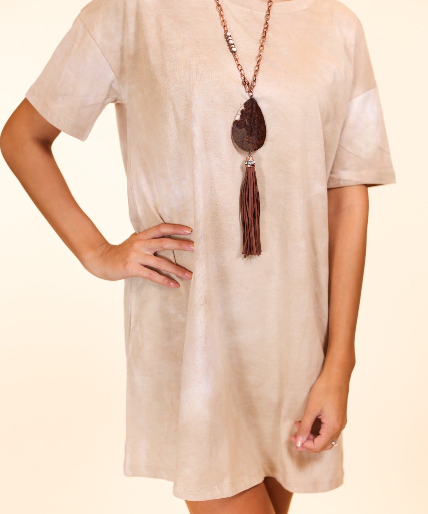 Adventuresome Beige Tie Dye T-Shirt Dress