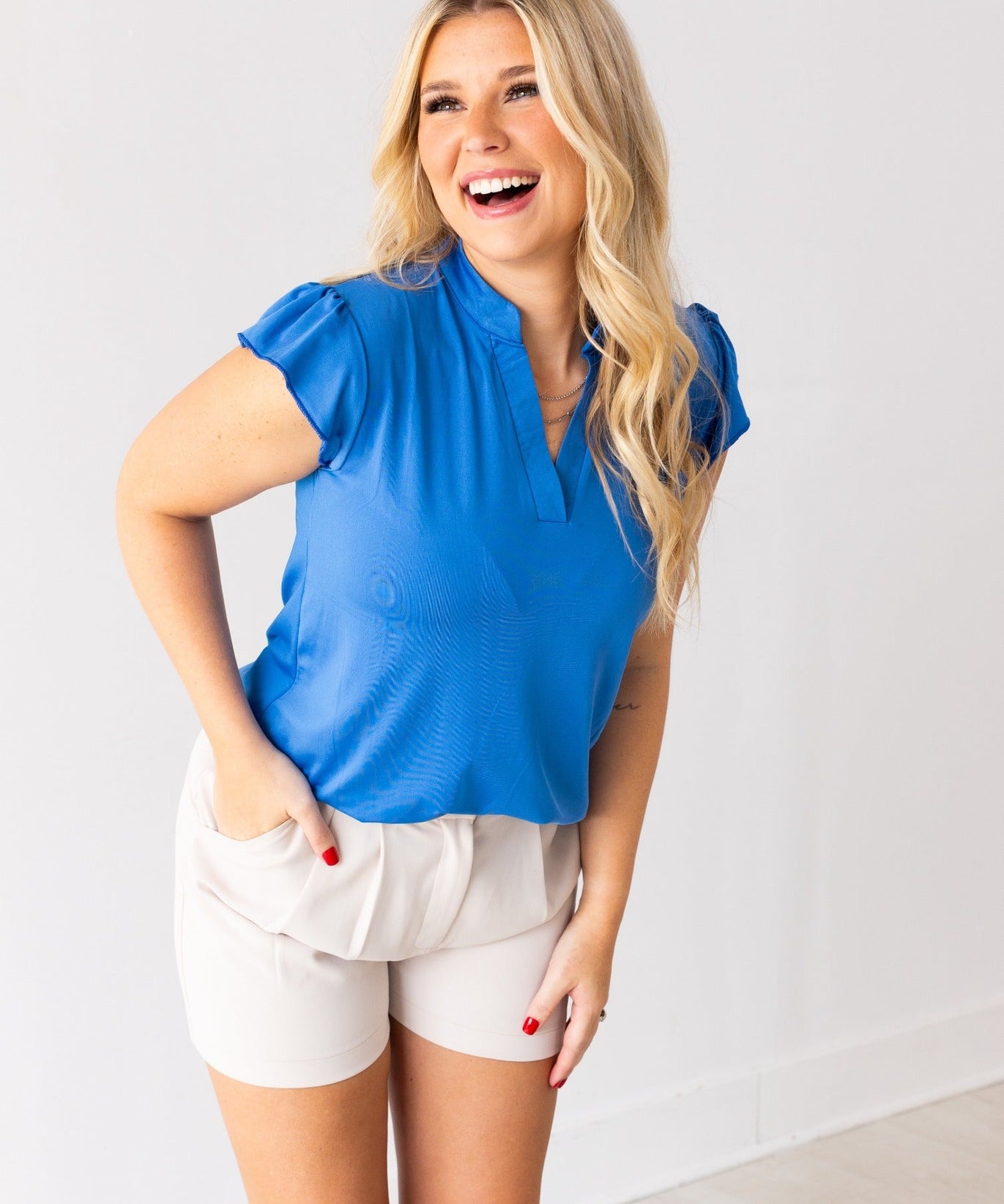The Nicole V-Neck Top, Blue
