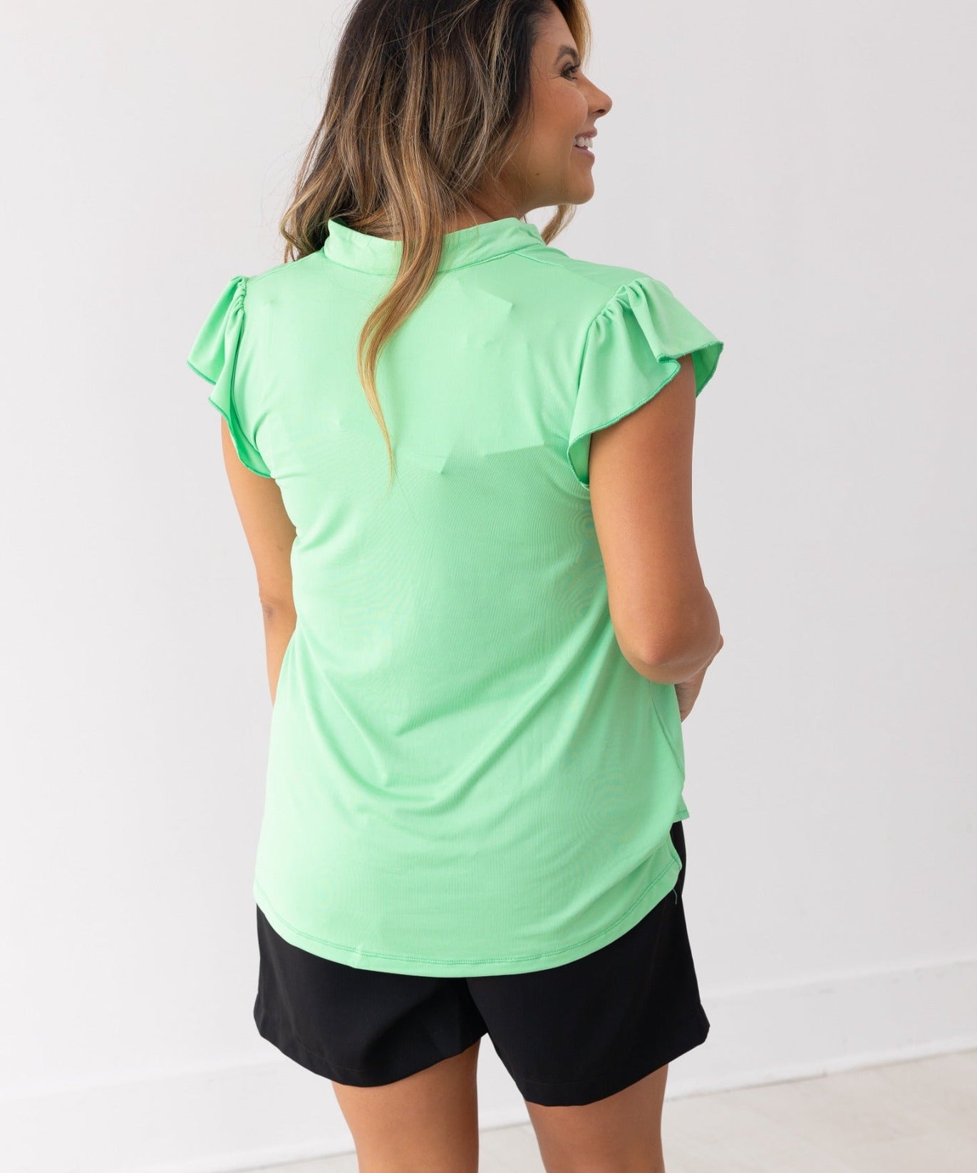 The Nicole V-Neck Top, Lime Green