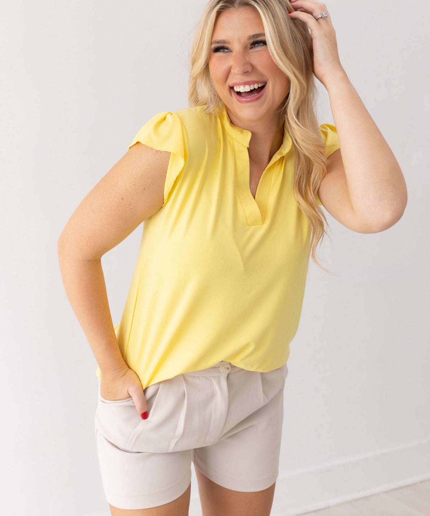 Nicole V-Neck Top, Yellow