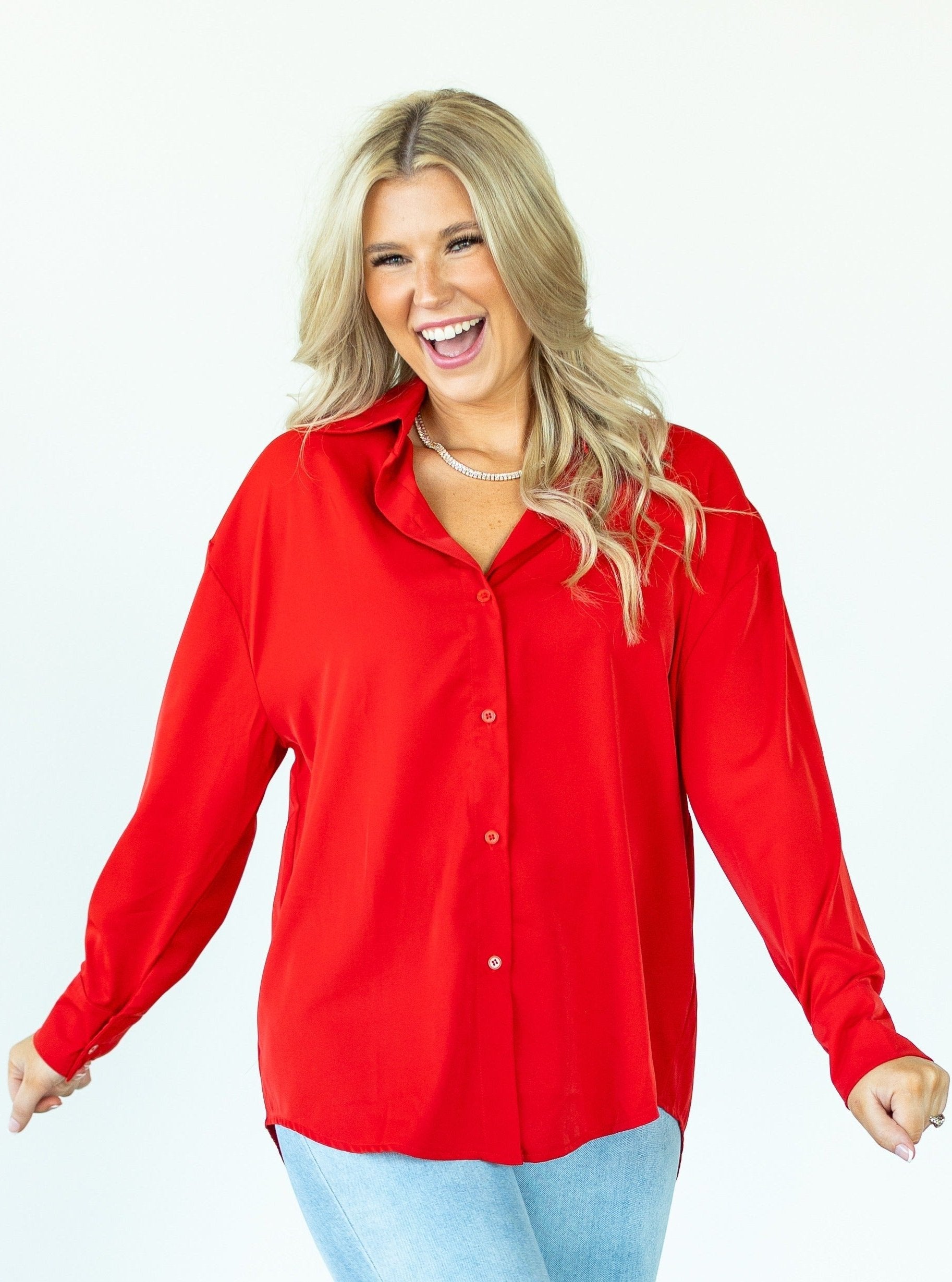 Kathryn Classic Button-Up, Dark Red
