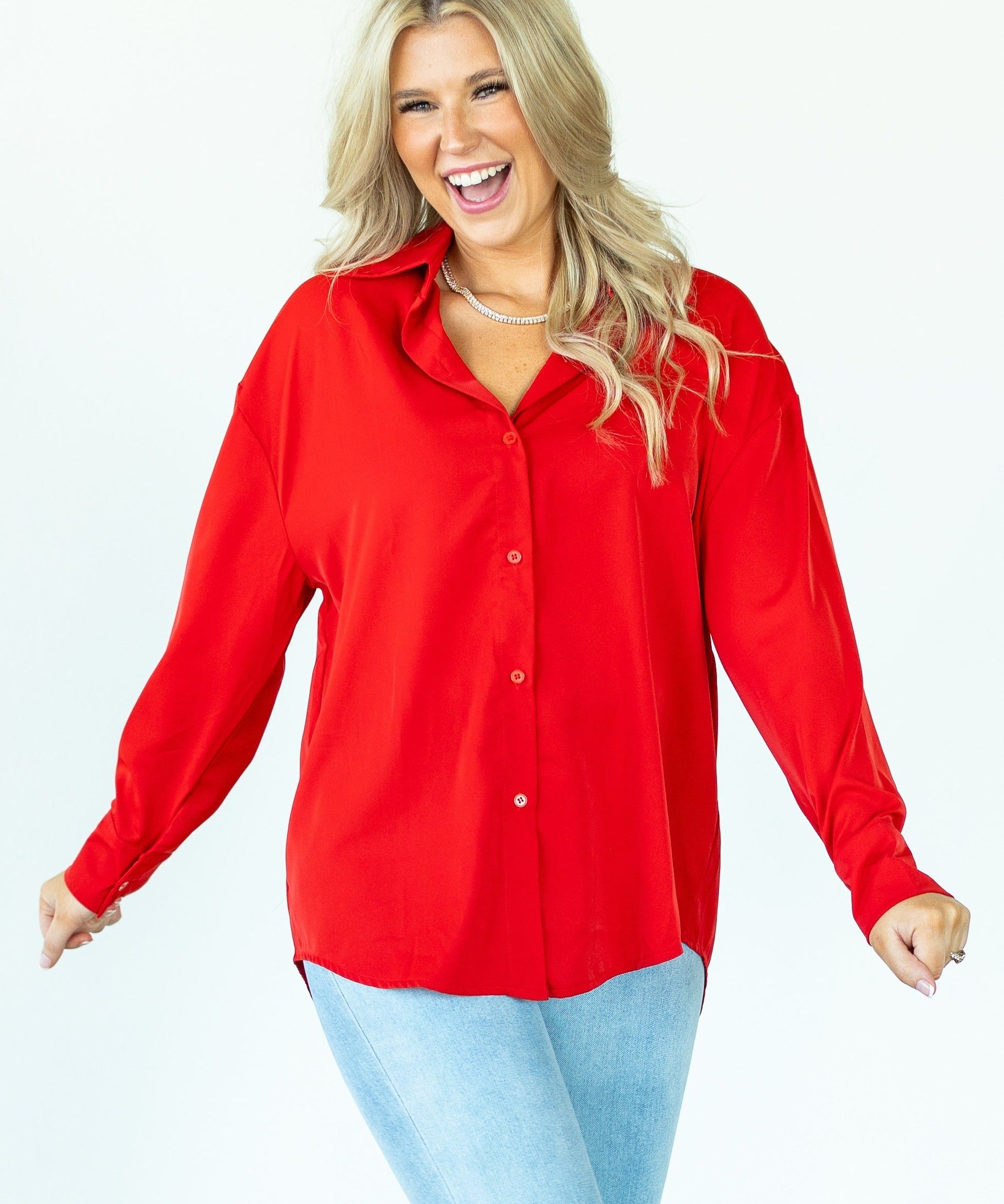 Kathryn Classic Button-Up, Dark Red