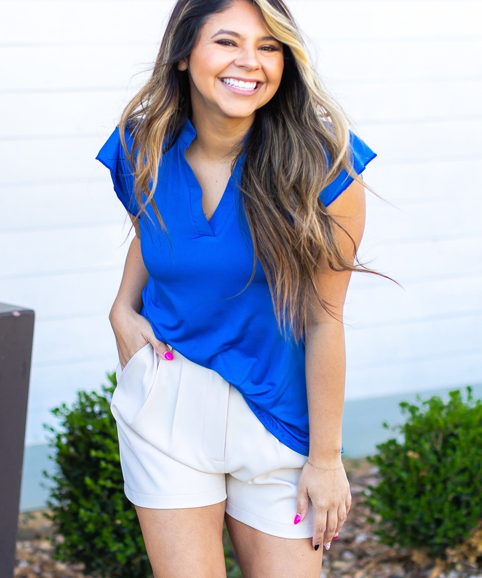 The Nicole V-Neck Top, Blue