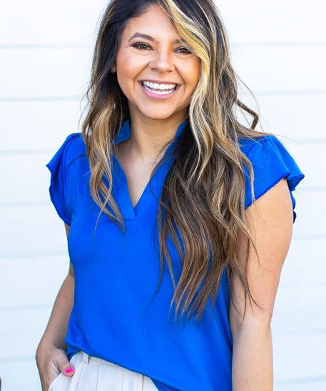 The Nicole V-Neck Top, Blue
