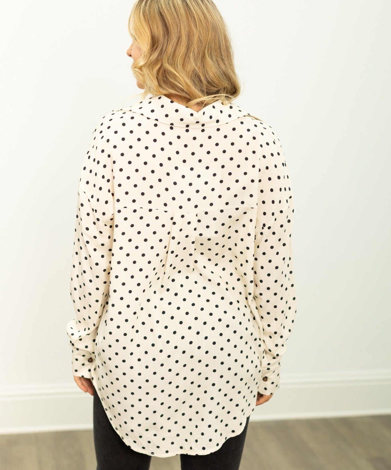 Kathryn Classic Button-Up, Ivory Polka-Dot