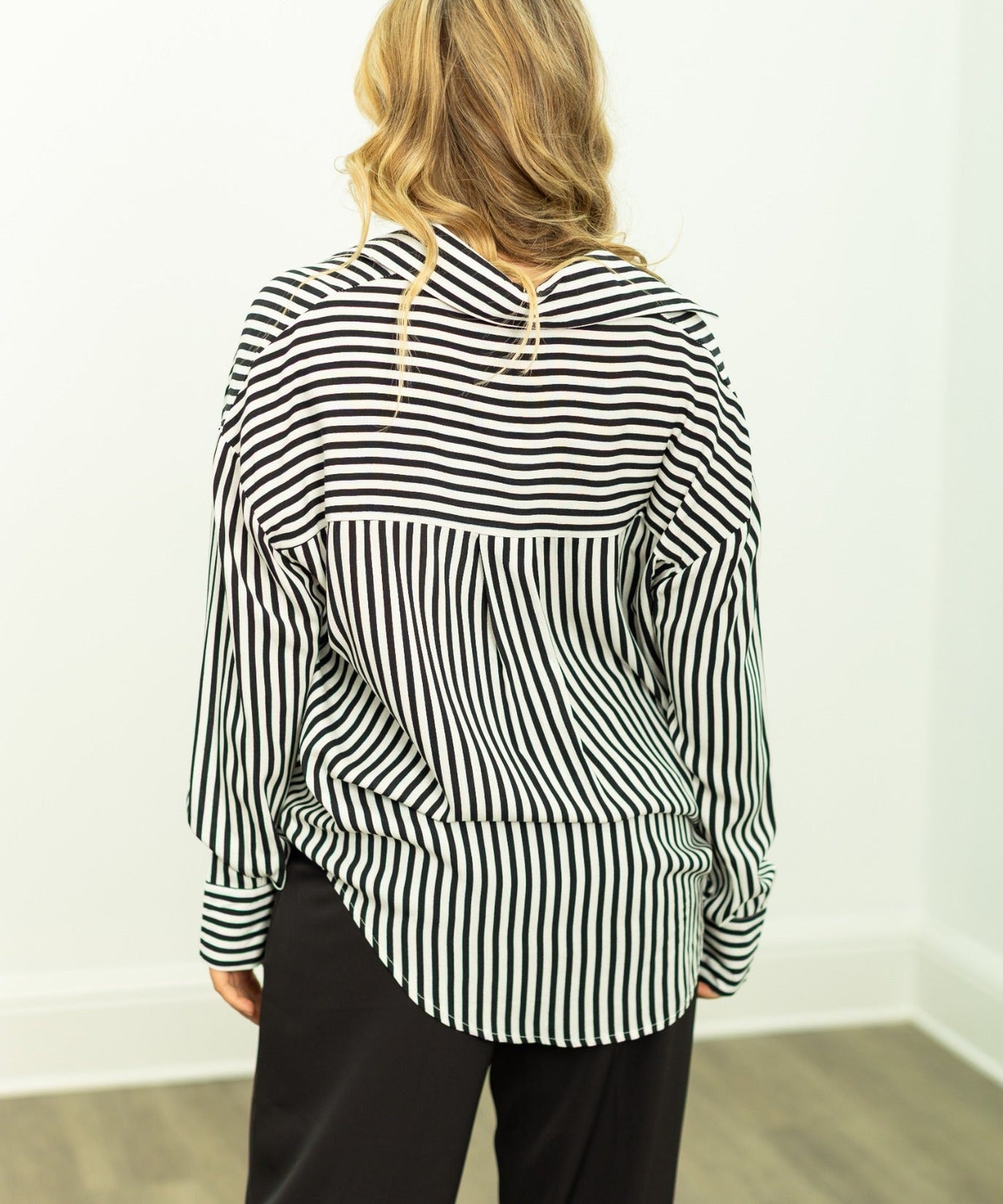 Kathryn Classic Button-Up, Black Stripes