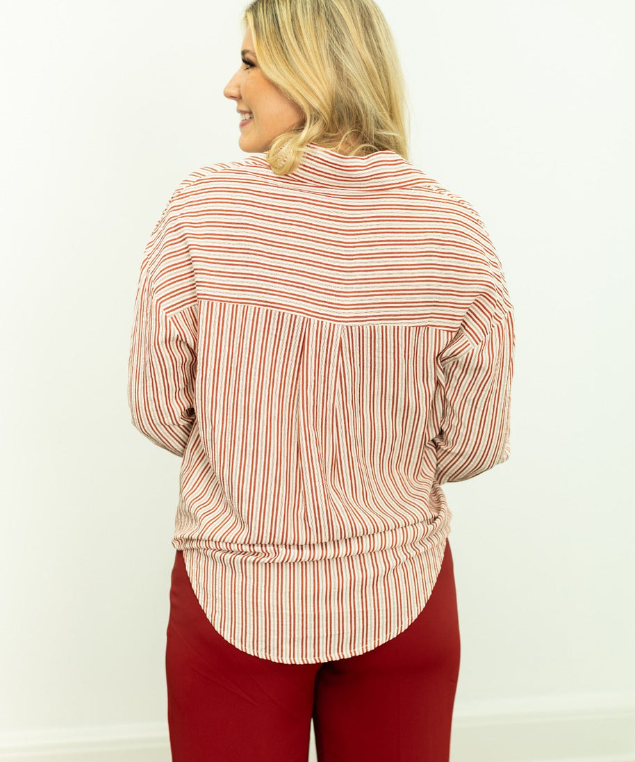 Kathryn Classic Button-Up, Red Stripes