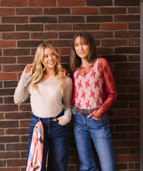 Lace Long-sleeve Top, Red