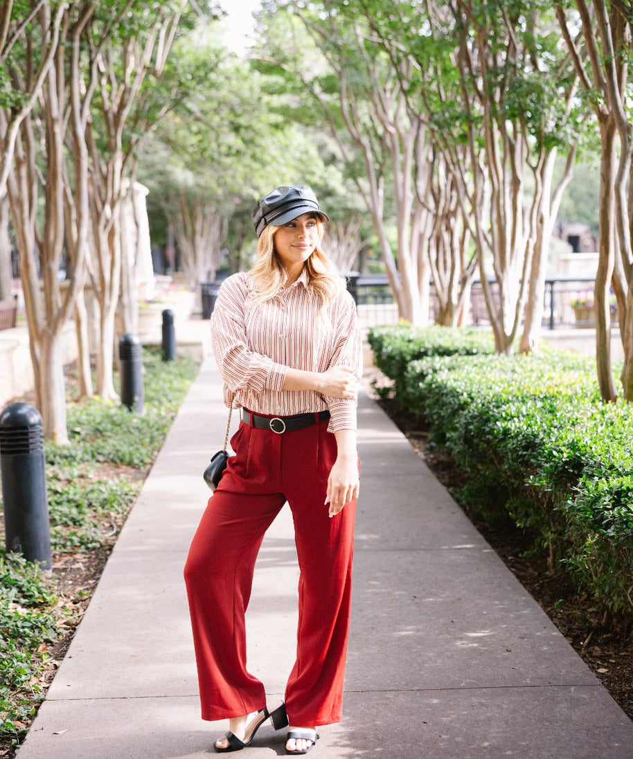 Kathryn Classic Button-Up, Red Stripes