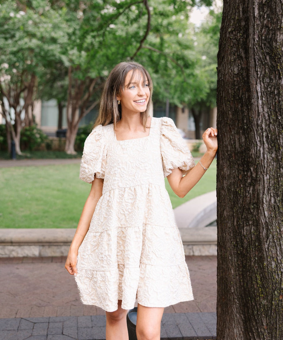 Dolly Doll Jacquard Dress, Beige