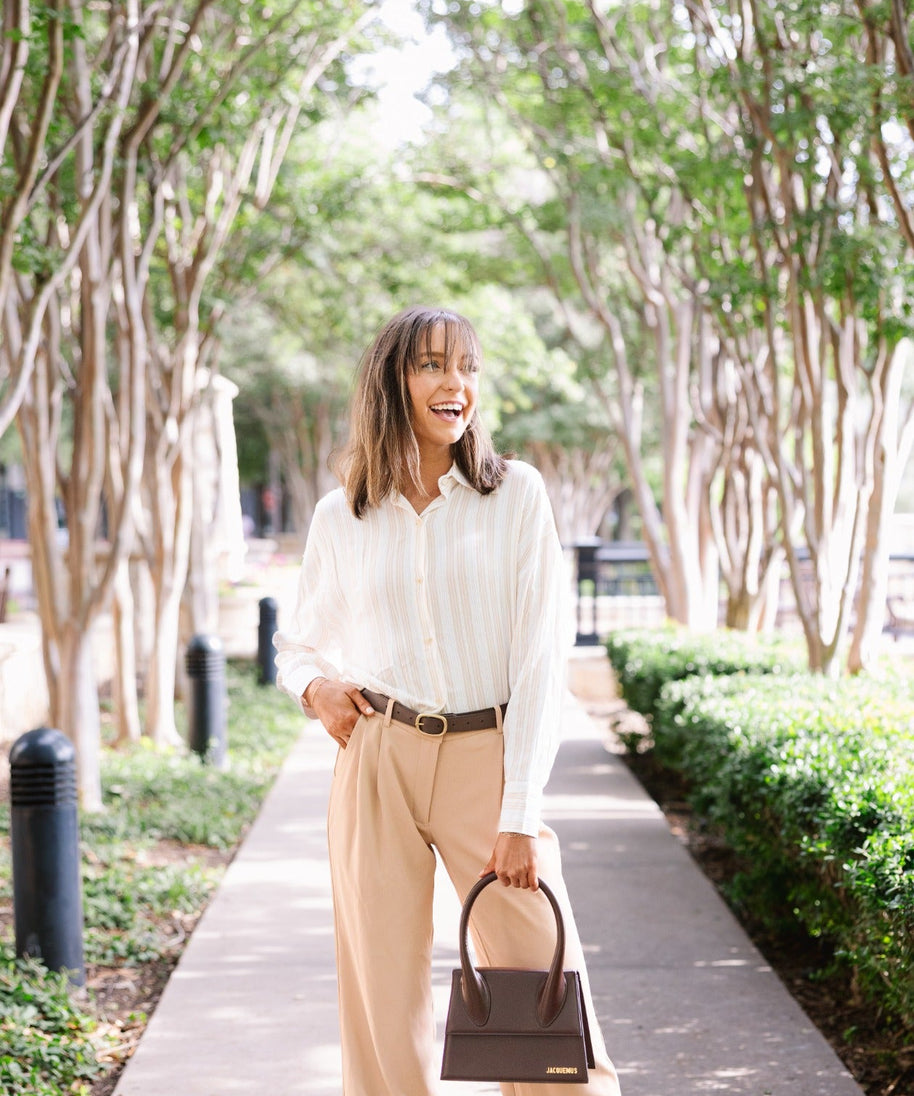 Kathryn Button-Up, Beige Stripes