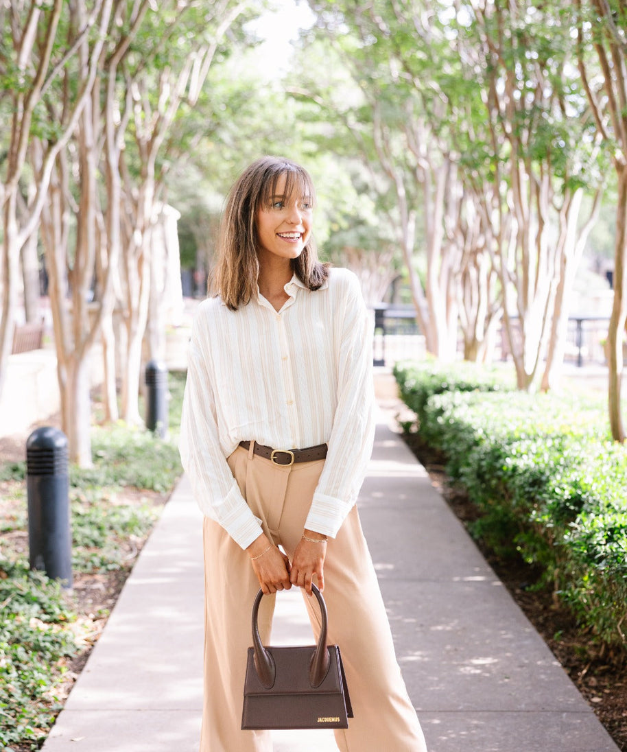 Kathryn Button-Up, Beige Stripes
