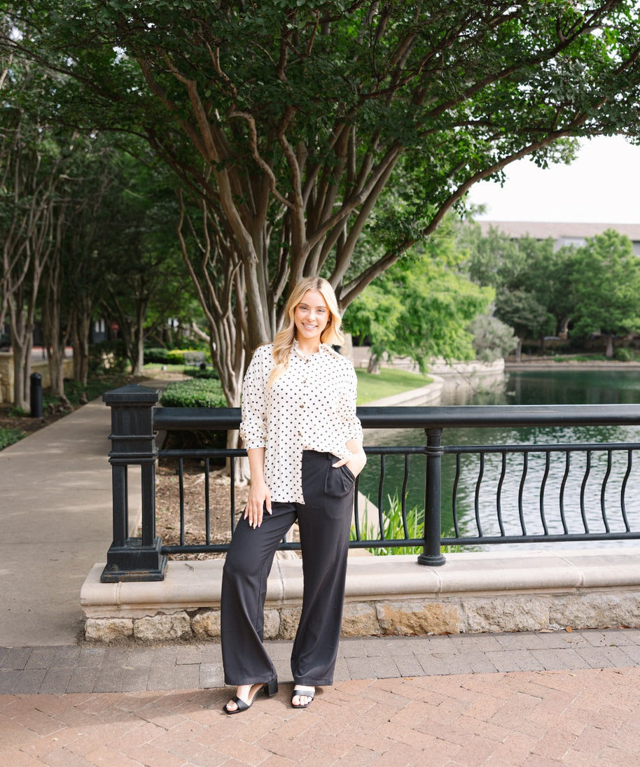 Kathryn Classic Button-Up, Ivory Polka-Dot