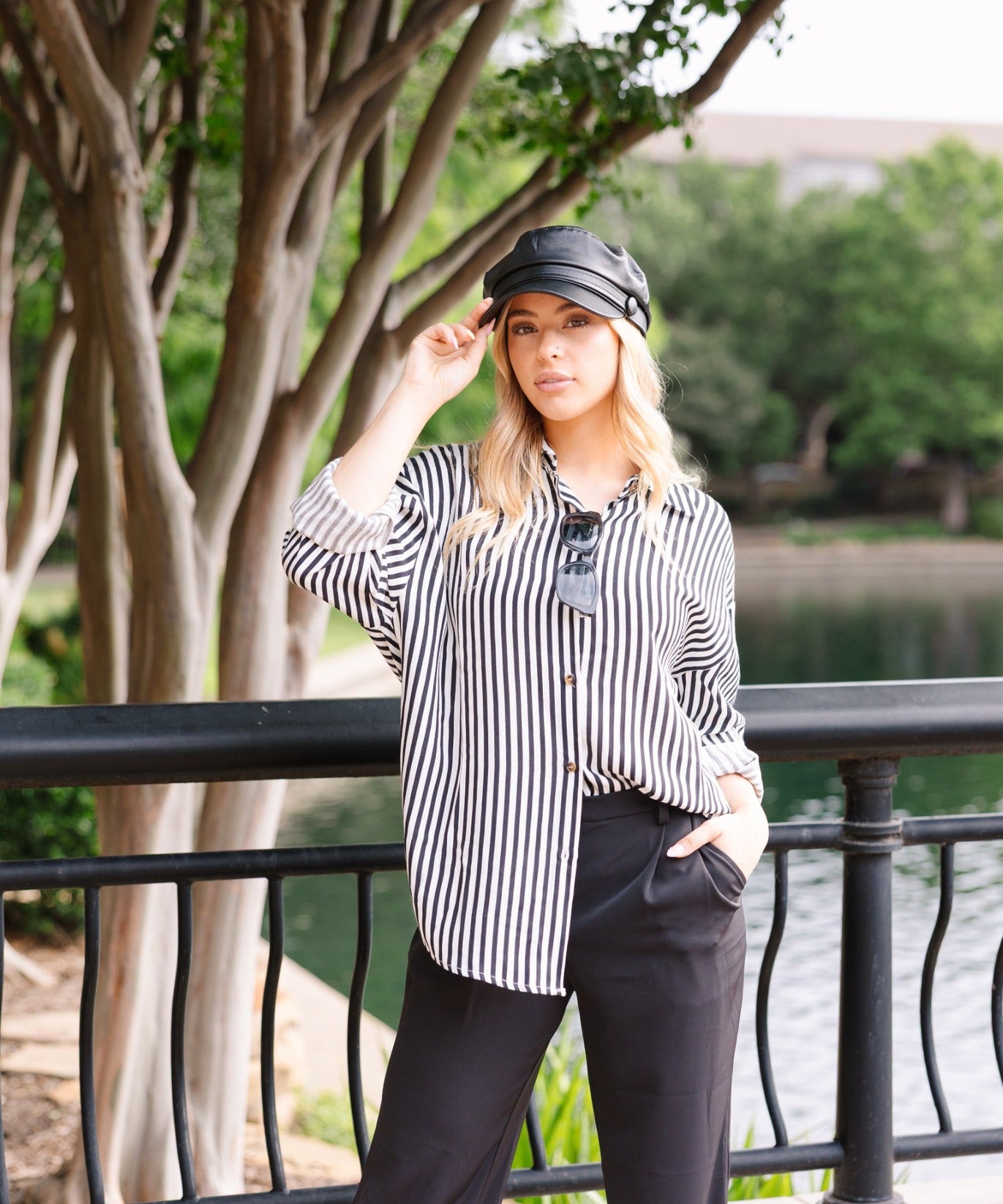 Kathryn Classic Button-Up, Black Stripes
