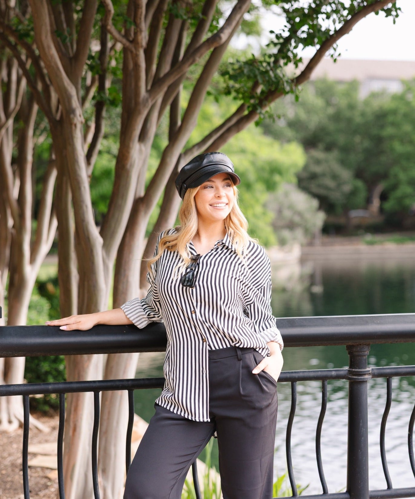 Kathryn Classic Button-Up, Black Stripes