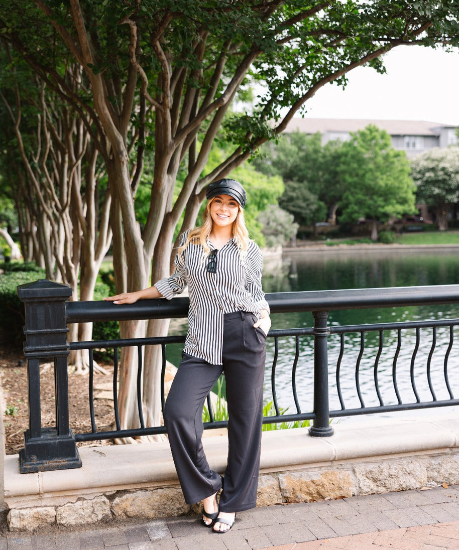 Kathryn Classic Button-Up, Black Stripes