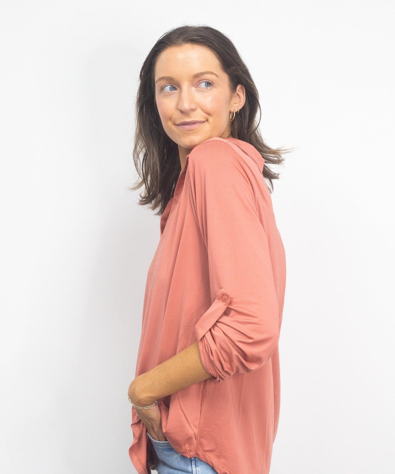 Gemma V-Neck Top, Dark Pink