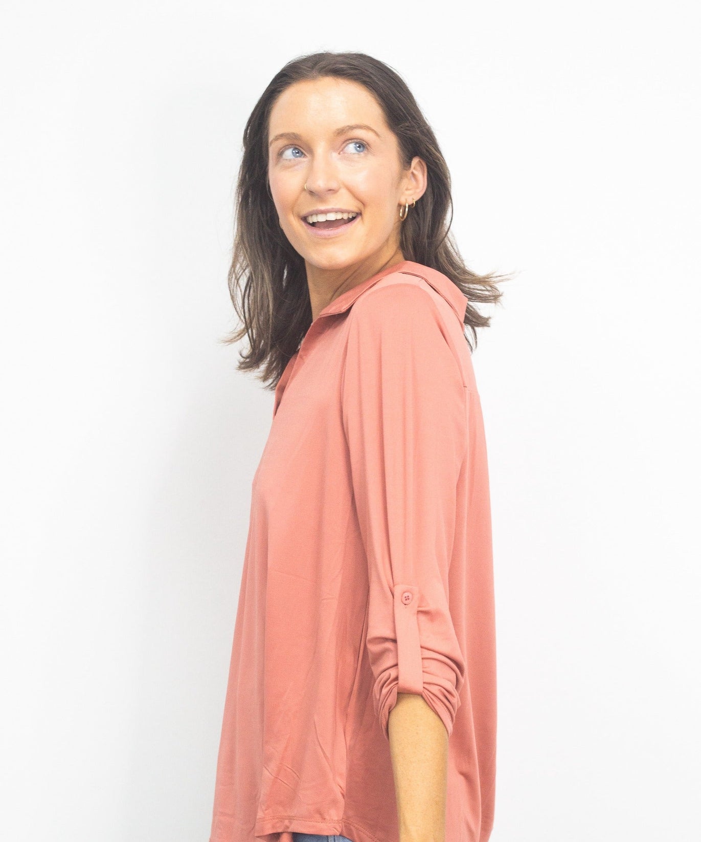 Gemma V-Neck Top, Dark Pink