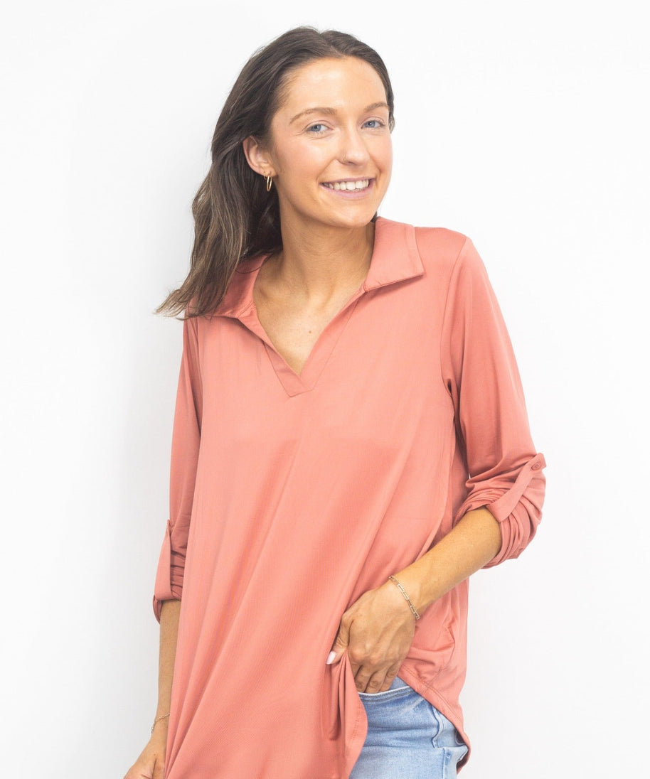 Gemma V-Neck Top, Dark Pink