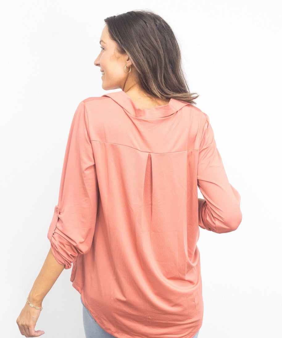Gemma V-Neck Top, Dark Pink