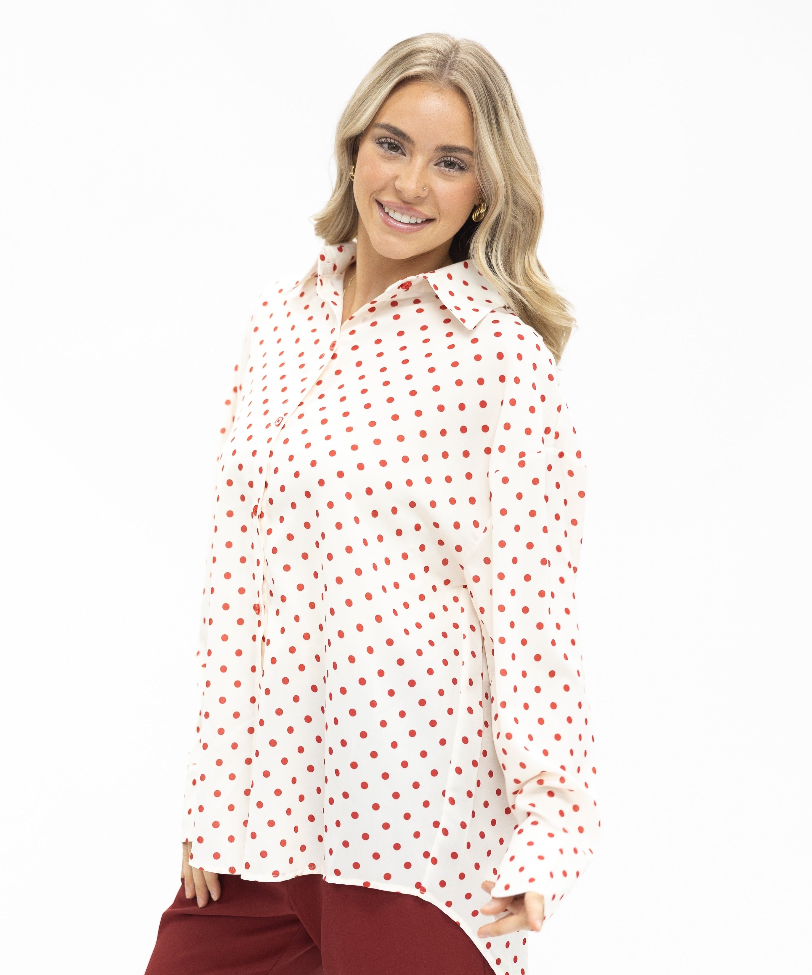 Kathryn Classic Button-Up, Red Polka-Dot