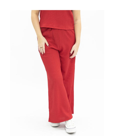 Earhart Red Textured Knit Lounge Pants – Relaxed Fit Women's Wide-Leg Pants