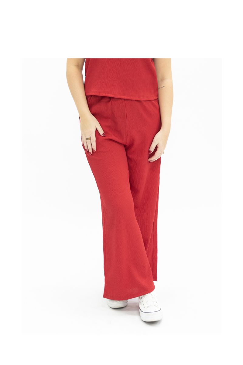 Earhart Red Textured Knit Lounge Pants – Relaxed Fit Women's Wide-Leg Pants