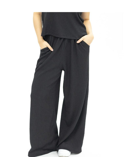 Earhart Black Textured Knit Lounge Pants – Relaxed Fit Women's Wide-Leg Pants