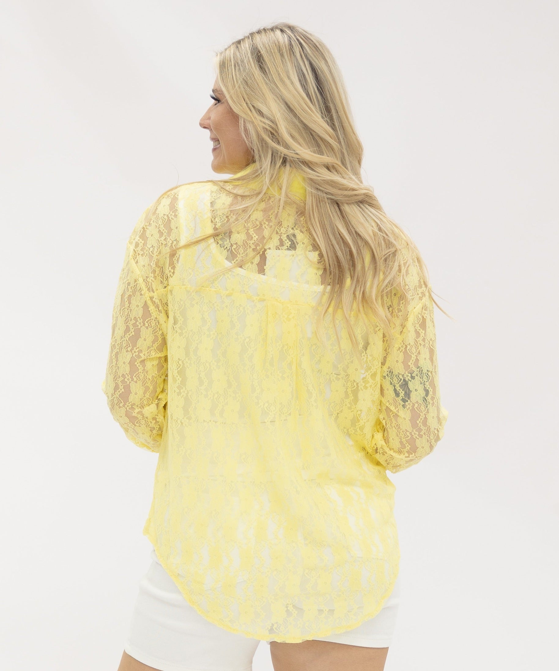 Kathryn Classic Button-Up, Yellow Lace