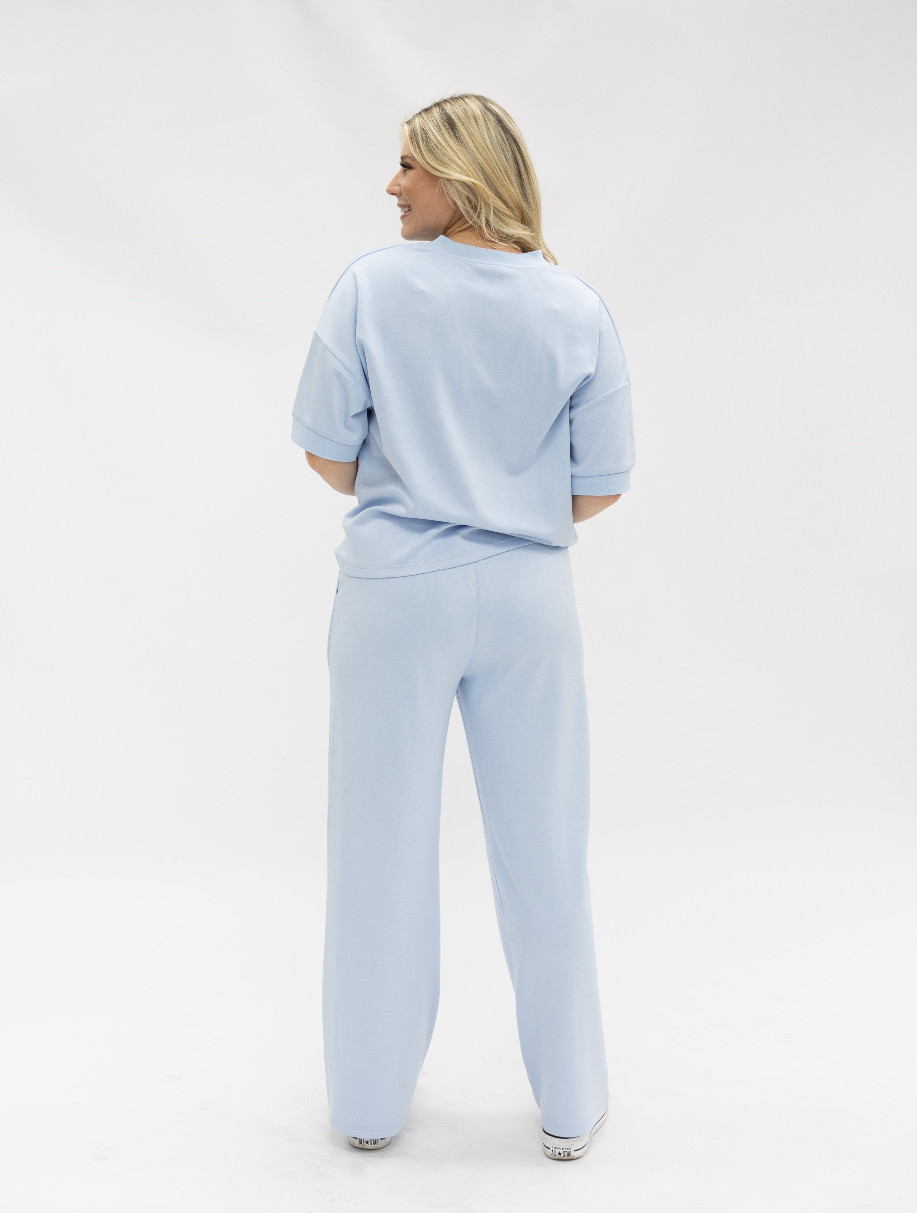 Butter Soft V-Neck Top for Women – Relaxed Fit, Drawstring Waist, Blue