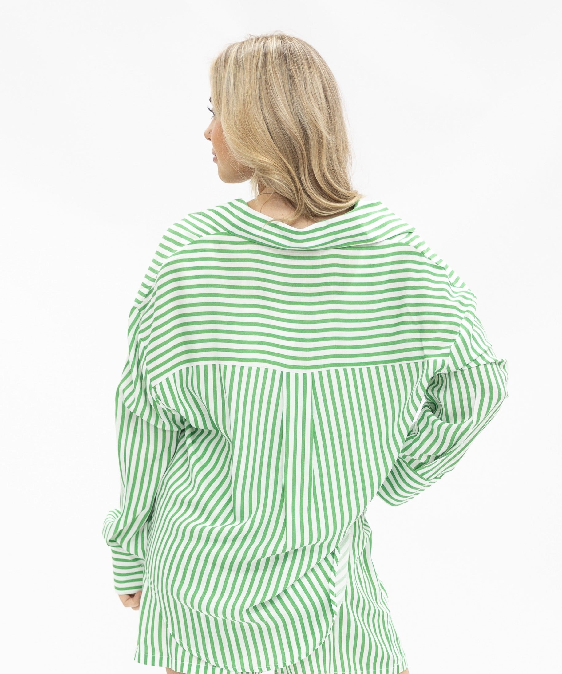 Kathryn Classic Button-Up Shirt for Women – Striped, Oversized Fit, Green
