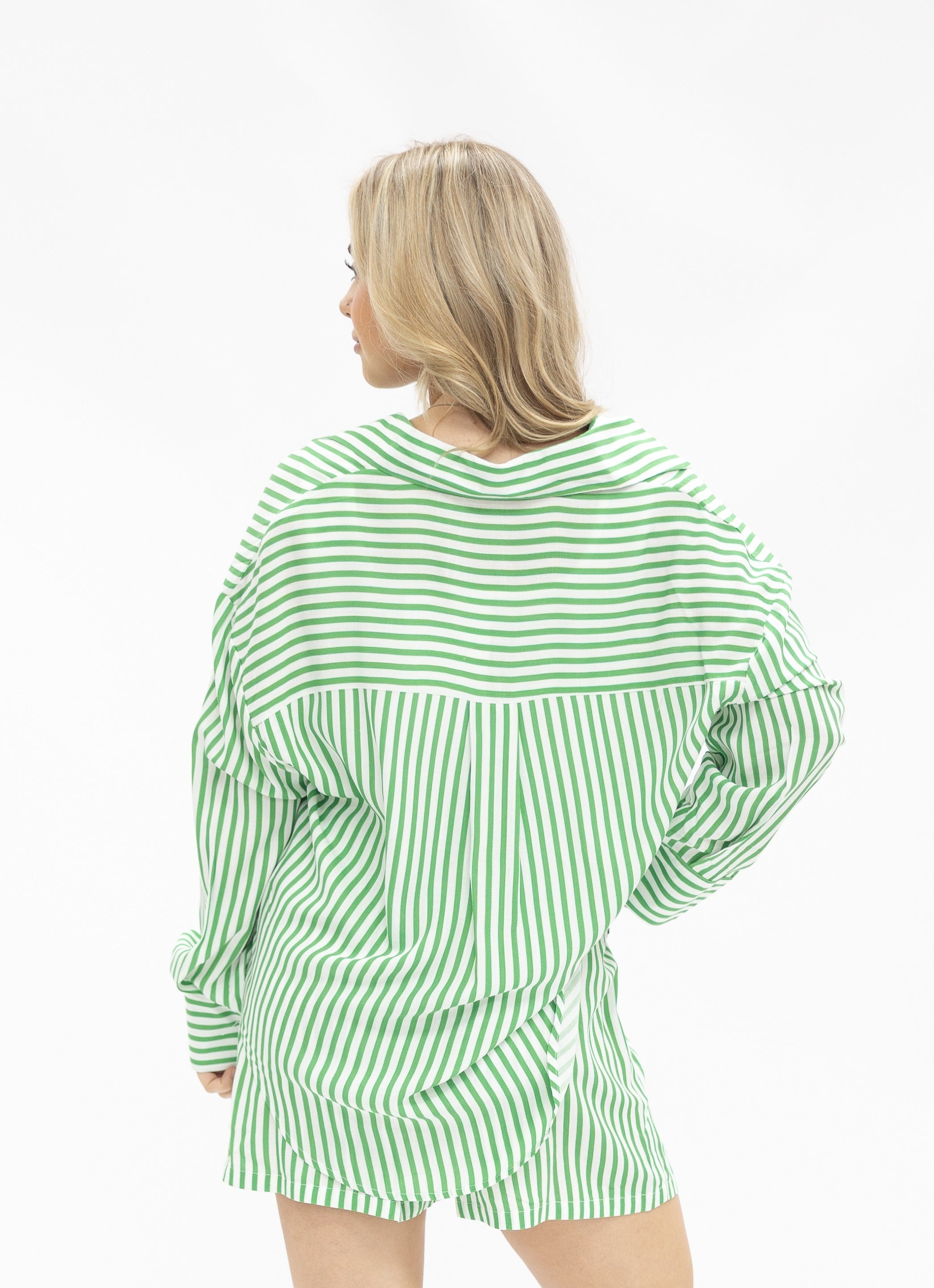 Kathryn Classic Button-Up Shirt for Women – Striped, Oversized Fit, Green