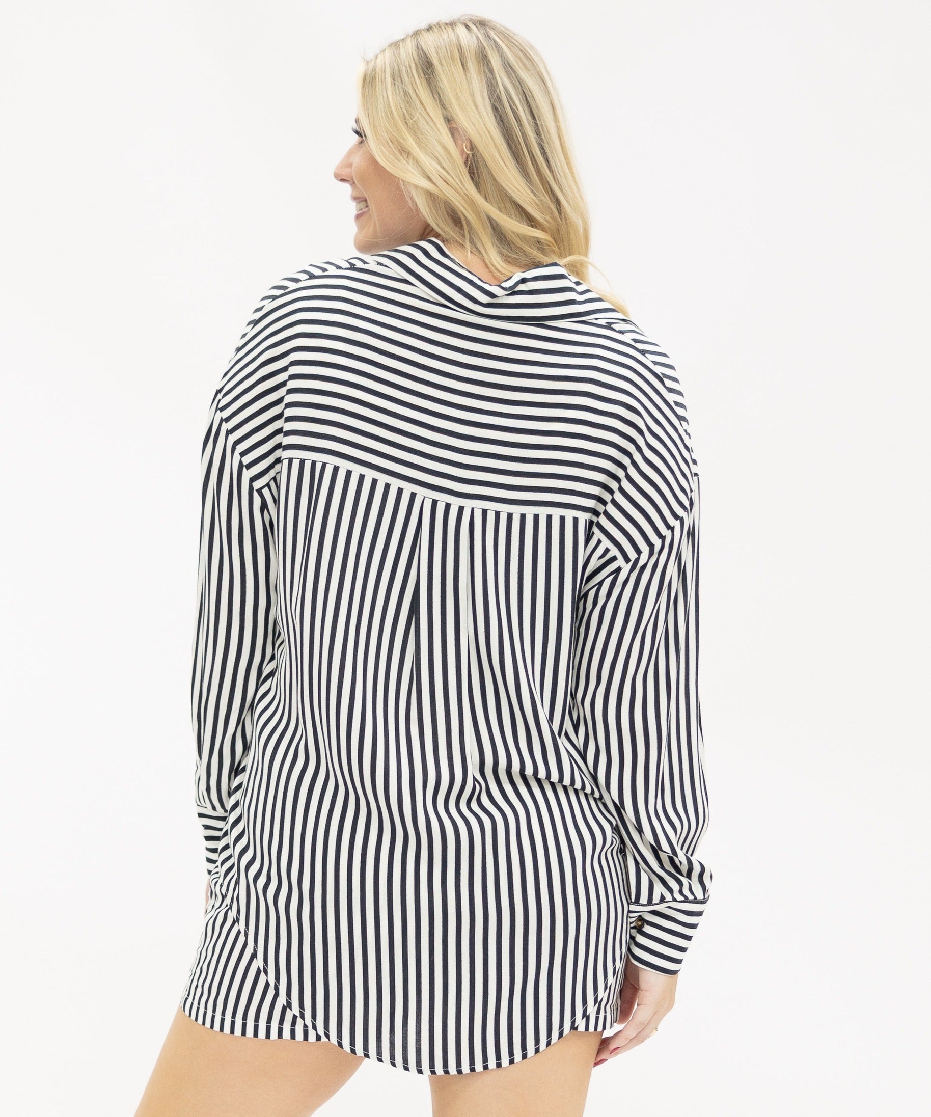 Kathryn Classic Button-Up, Black Stripes