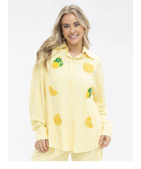 Kathryn Classic Button-Up Shirt for Women – Striped, Oversized Fit, Yellow