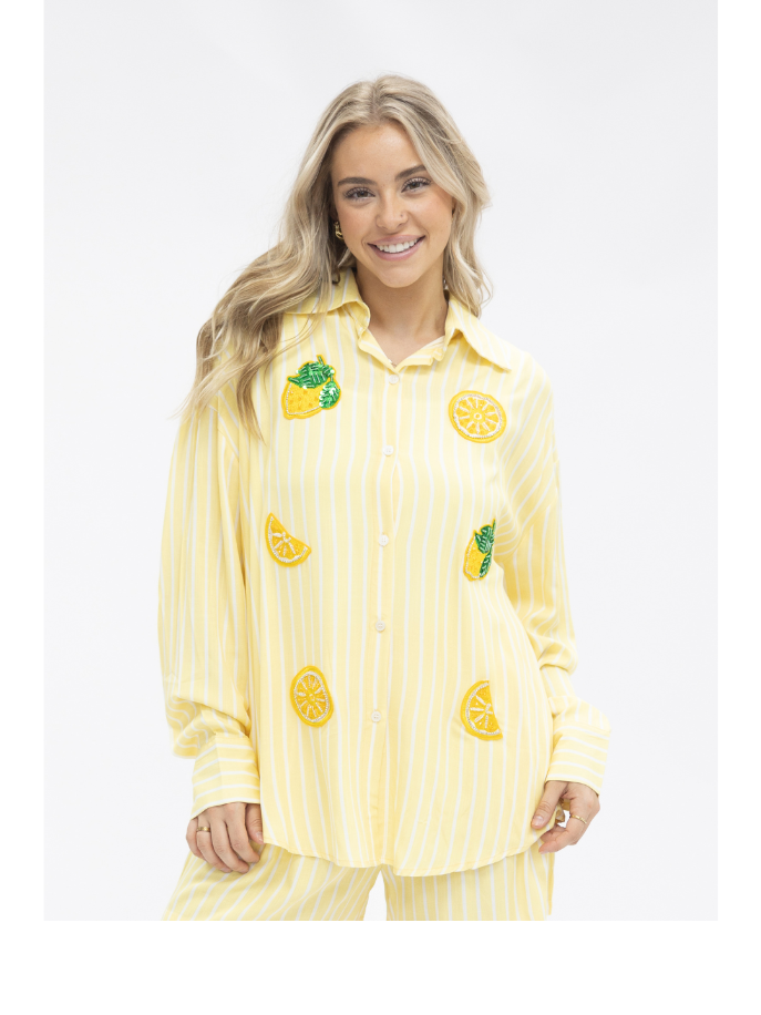 Kathryn Classic Button-Up Shirt for Women – Striped, Oversized Fit, Yellow