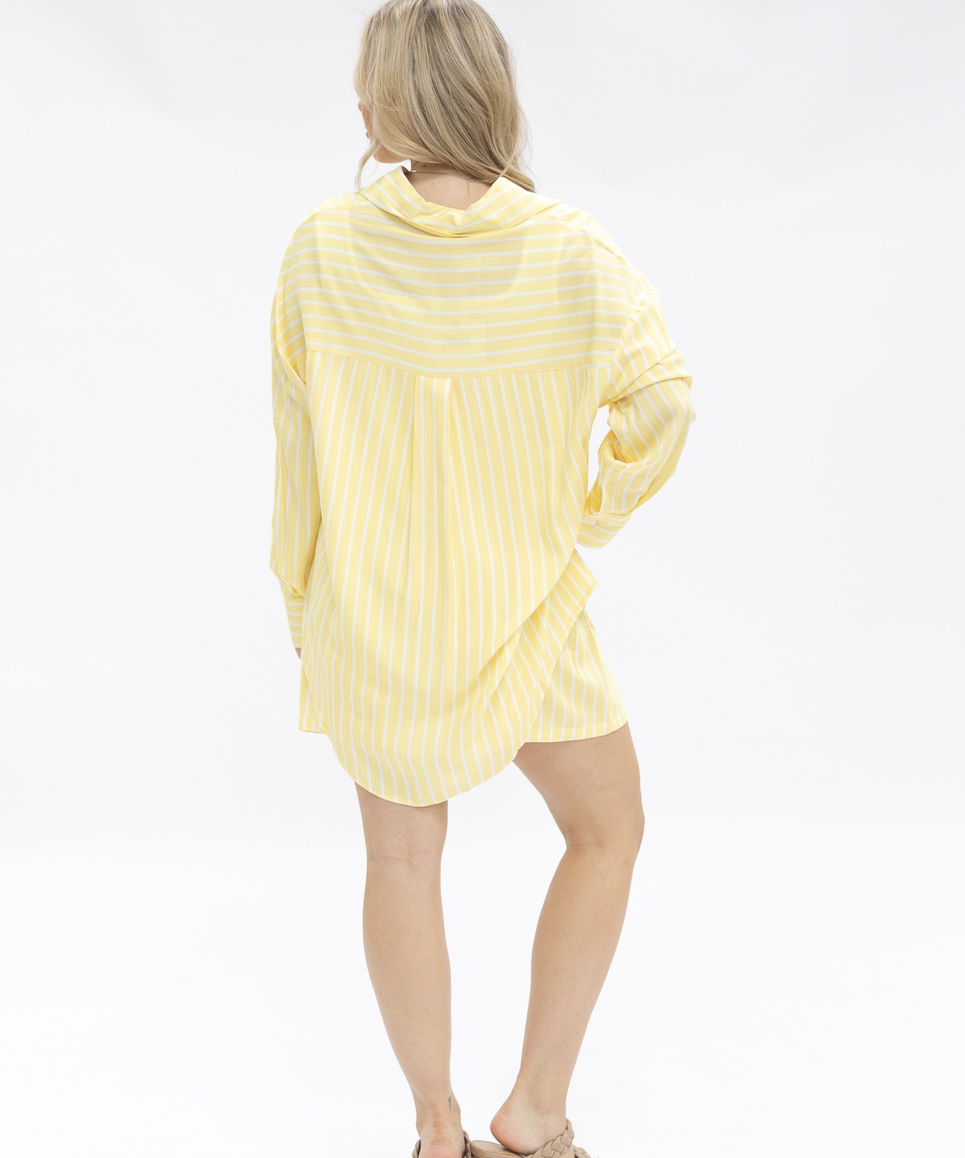 Kathryn Classic Button-Up Shirt for Women – Striped, Oversized Fit, Yellow