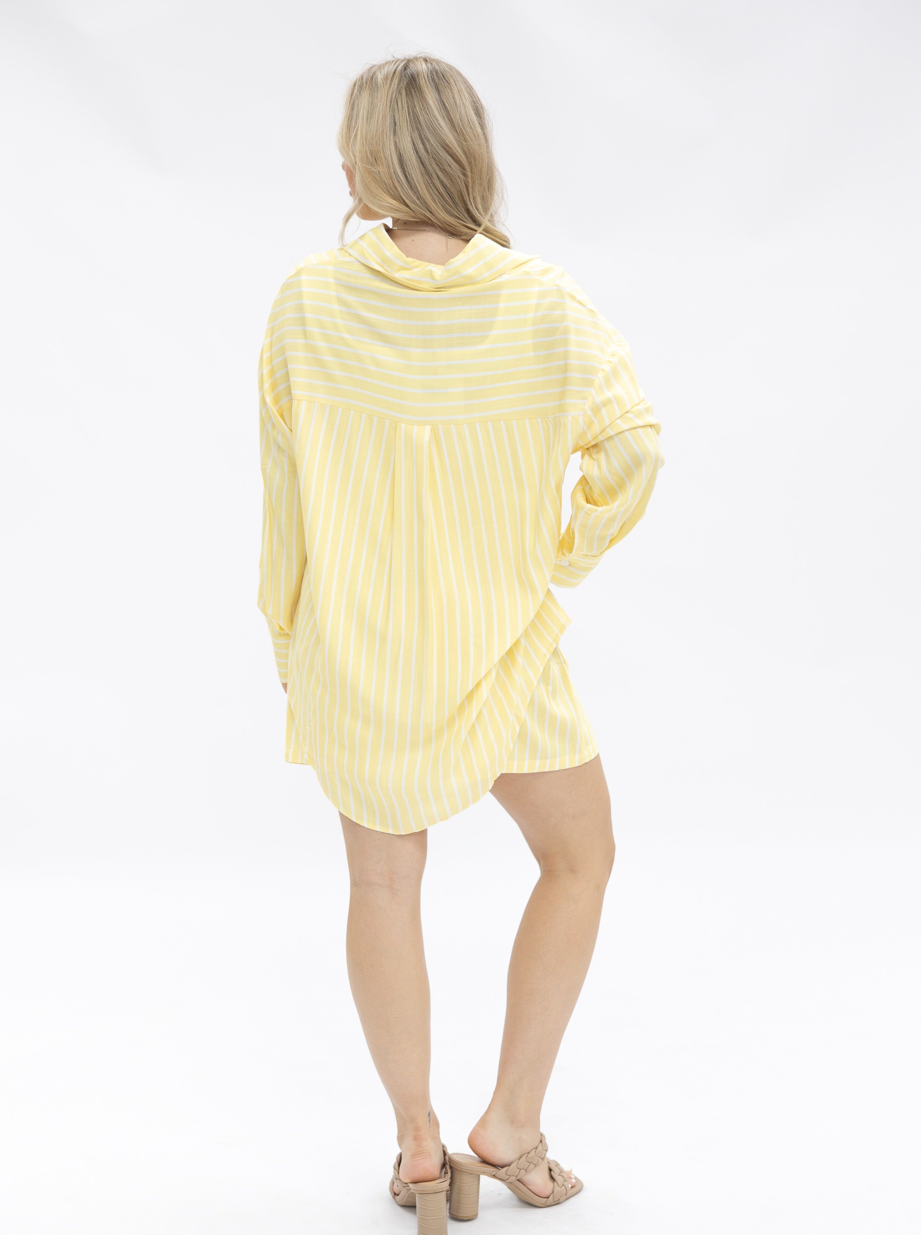 Kathryn Classic Button-Up Shirt for Women – Striped, Oversized Fit, Yellow