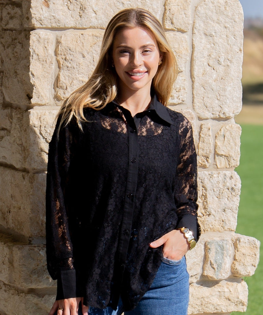 Kathryn Classic Button-Up, Black Lace