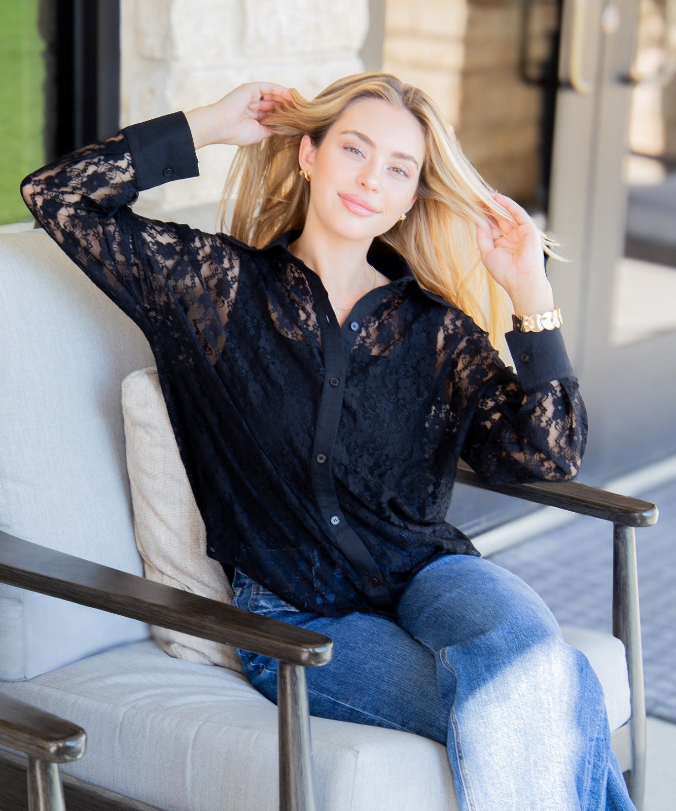 Kathryn Classic Button-Up, Black Lace
