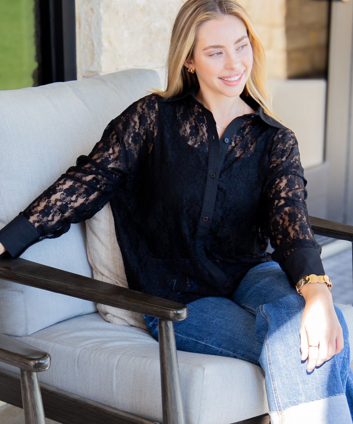 Kathryn Classic Button-Up, Black Lace