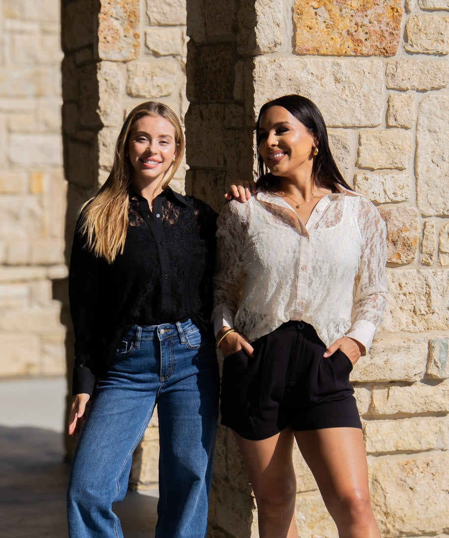 Kathryn Classic Button-Up, Black Lace