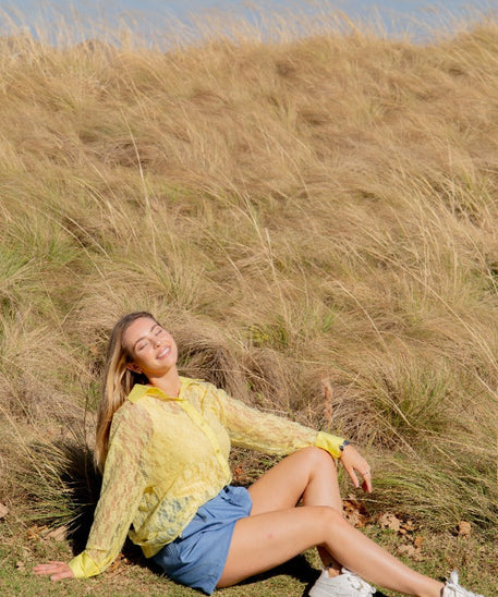 Kathryn Classic Button-Up, Yellow Lace
