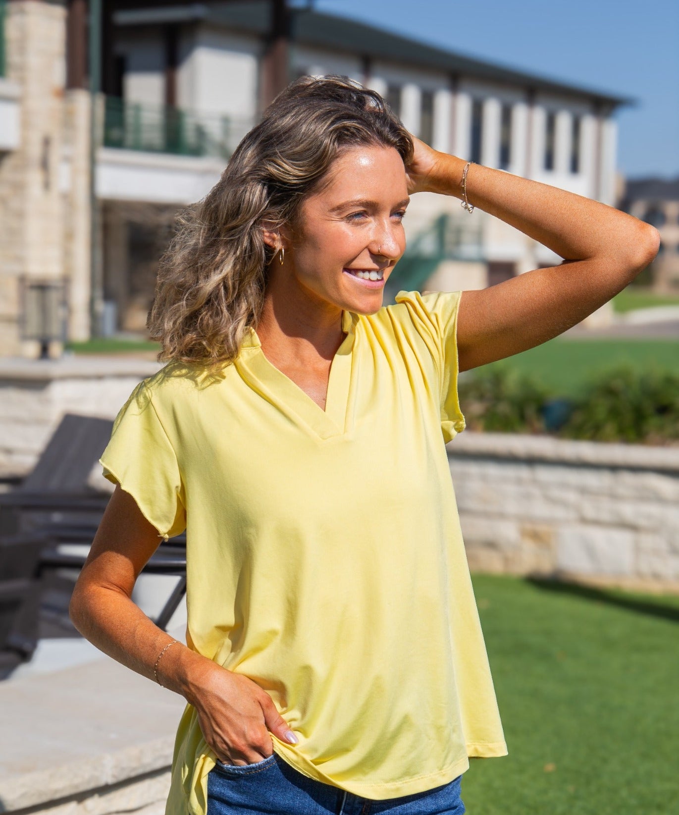 Nicole V-Neck Top, Yellow
