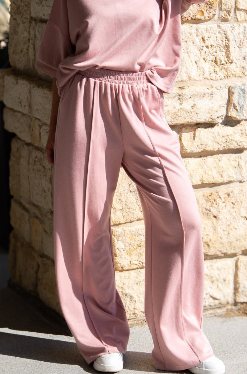 Butter Soft Wide-Leg Pants for Women – Ultra-Soft Stretch Fabric, Elastic Waist, Pink