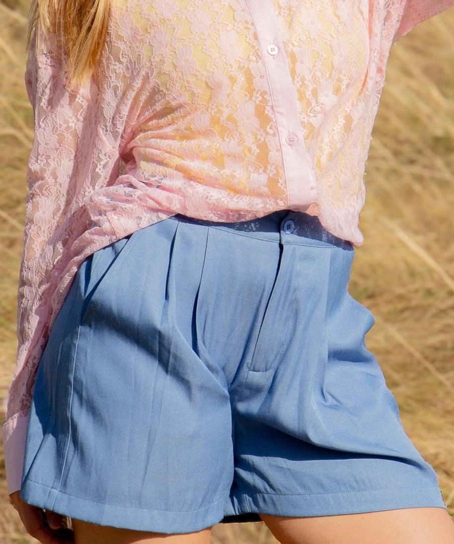 Women's Chambray Trouser Shorts – Elastic Waist, Lightweight & Casual