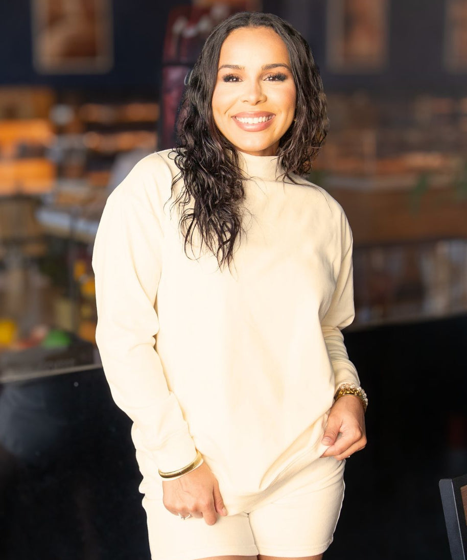 Mock Neck Sweatshirt, Ivory