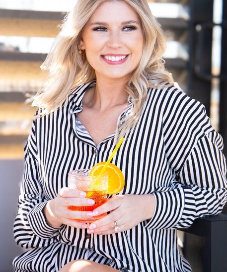 Kathryn Classic Button-Up, Black Stripes