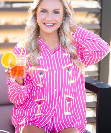 Kathryn Classic Button-Up Shirt for Women – Striped, Oversized Fit, Pink