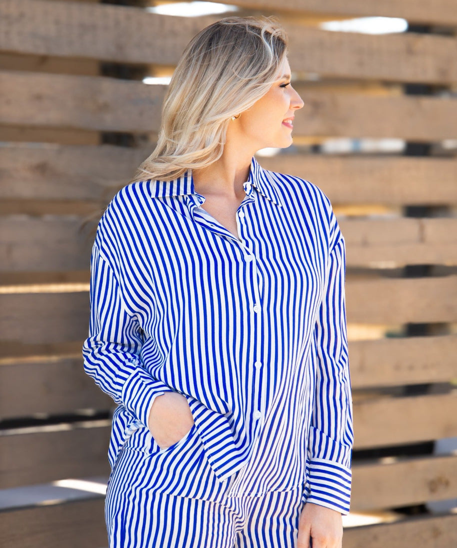 Kathryn Classic Button-Up, Blue Stripe