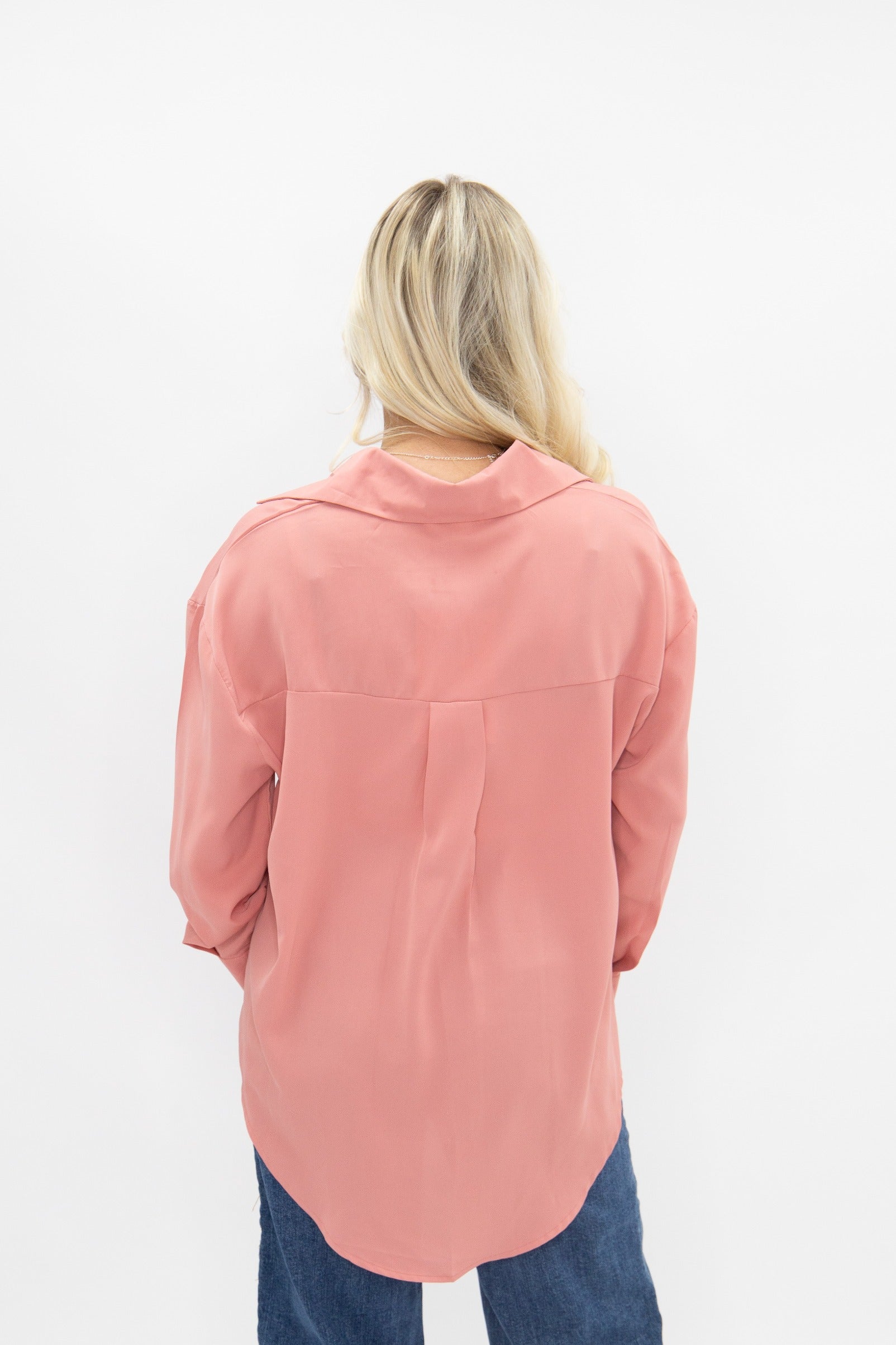 Women's Blush Pink Classic Button-Up Shirt | Relaxed Fit | Lightweight | 100% Polyester